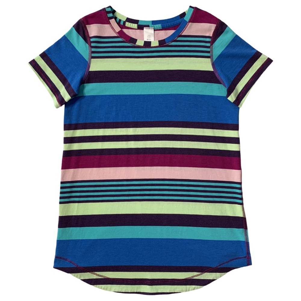 Ivivva Girls Multicolored Striped Short Sleeve Tee Top Size 8